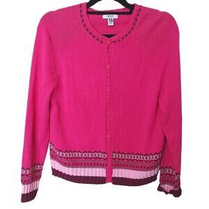 Izod Petite SIze PL Petite Large Pink Barbie Core Sweater Winter Button Cotton